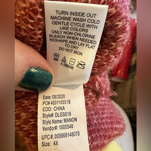 LOGO Lavish Lori Goldstein Red Camo Sweater V-Neck Sequin High Low 4X - Picture 13 of 15